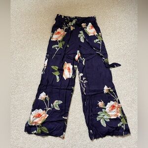 Wilfred Navy Floral Wide-Leg Tie-Waist Pants